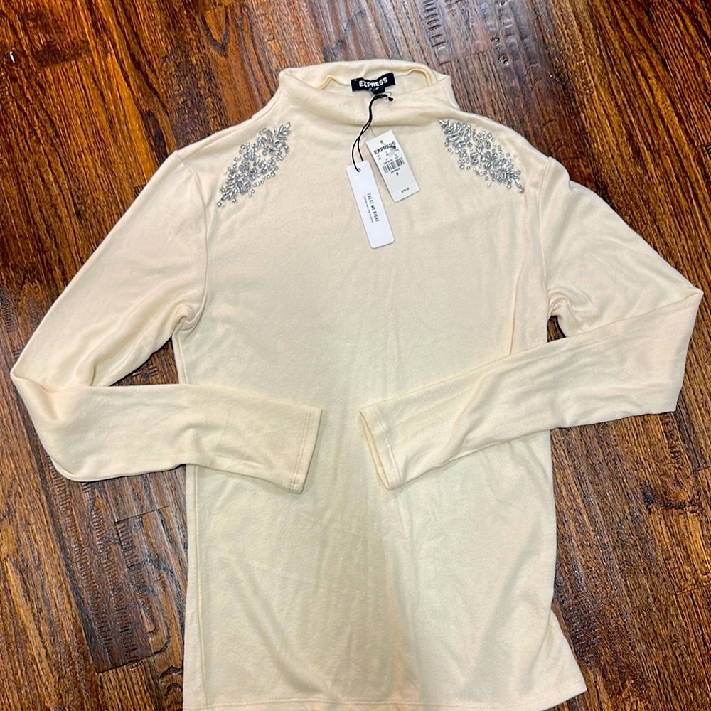 Cream mock Turtleneck with Silver Embellishments